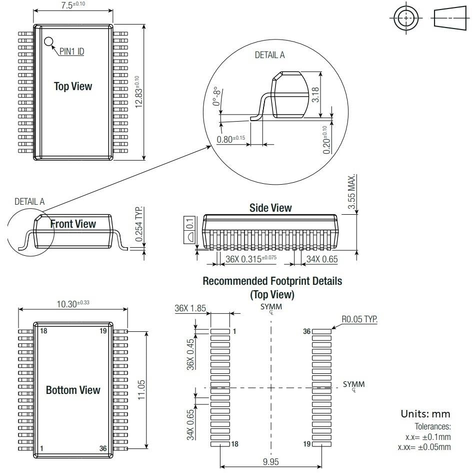 Mechanical Drawing - RECOM Power R15C2T25/R Series 2.5W Isolated DC/DC Converters