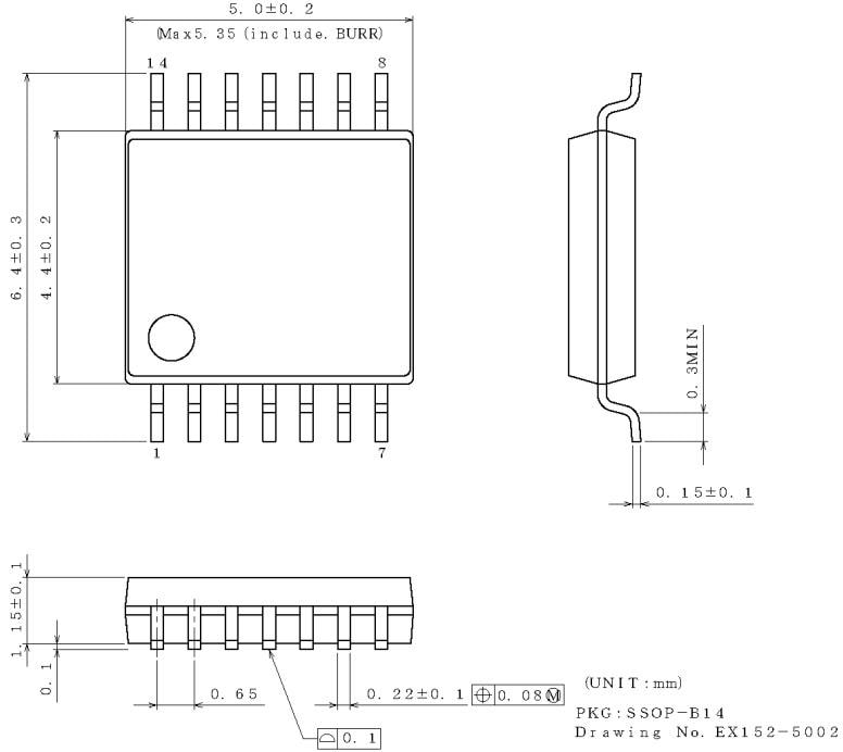 Mechanical Drawing - ROHM Semiconductor BD74C12xFV-C Automotive Quad 3-State Buffers
