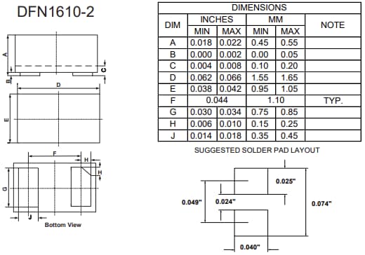 Mechanical Drawing - Micro Commercial Components (MCC) ESDSBHCx Single Line ESD Diodes