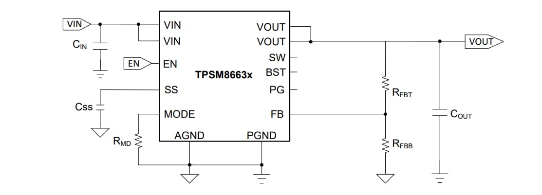 Schematic - Texas Instruments TPSM8663x Synchronous Buck Power Modules