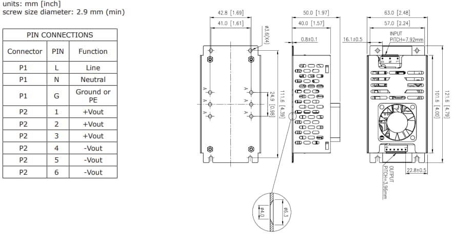 Mechanical Drawing - CUI Inc VGSM-250C AC-DC Power Supplies