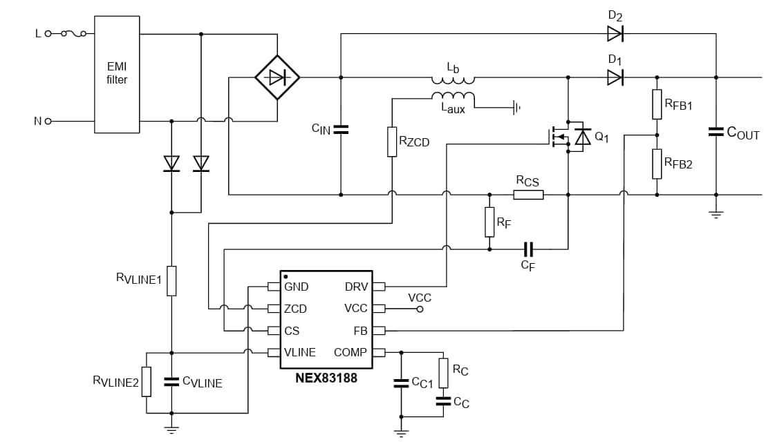 Application Circuit Diagram - Nexperia NEX8x88 Power Factor Correction (PFC) Controllers