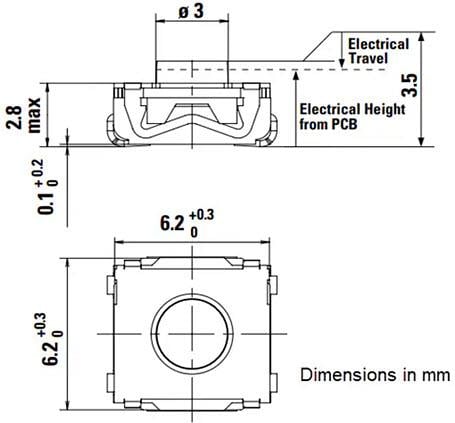 Mechanical Drawing - C&K Switches KSC2 DCT Dual Circuit Tactile Switch