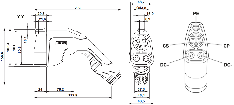 Mechanical Drawing - Phoenix Contact CHARX CCS1 125A DC Charge Cables