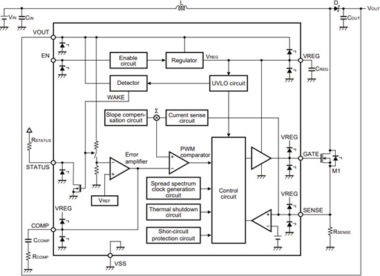 Block Diagram - ABLIC S-19999 Step-Up Switching Regulator Controller ICs