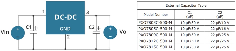 Application Circuit Diagram - CUI Inc PXO78C-500-M Non-Isolated Switching Regulators