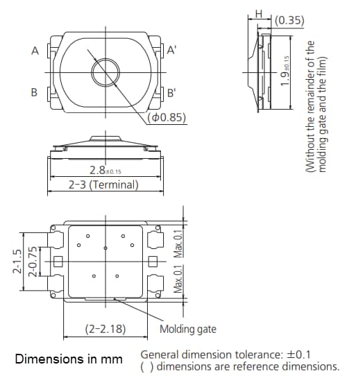 Mechanical Drawing - Panasonic EVP-BL Tactile Switches