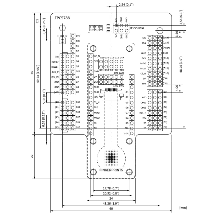 Mechanical Drawing - Fingerprints FPC2532 AllKey Development Kit