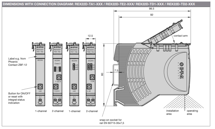 Mechanical Drawing - E-T-A Circuit Breakers REX22D-T Intelligent Electronic Circuit Protectors