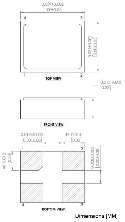 Mechanical Drawing - Abracon ABM14 Ultra-Miniature SMD Crystals