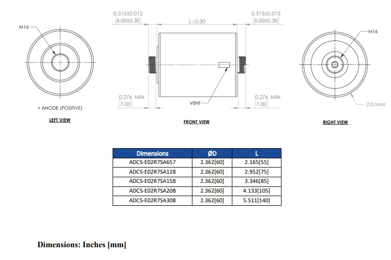 Mechanical Drawing - Abracon ADCS-E02R7S High-Capacitance EDLC Supercapacitors