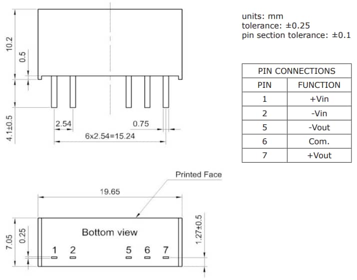 Mechanical Drawing - CUI Inc VQA2-S DC-DC Converters