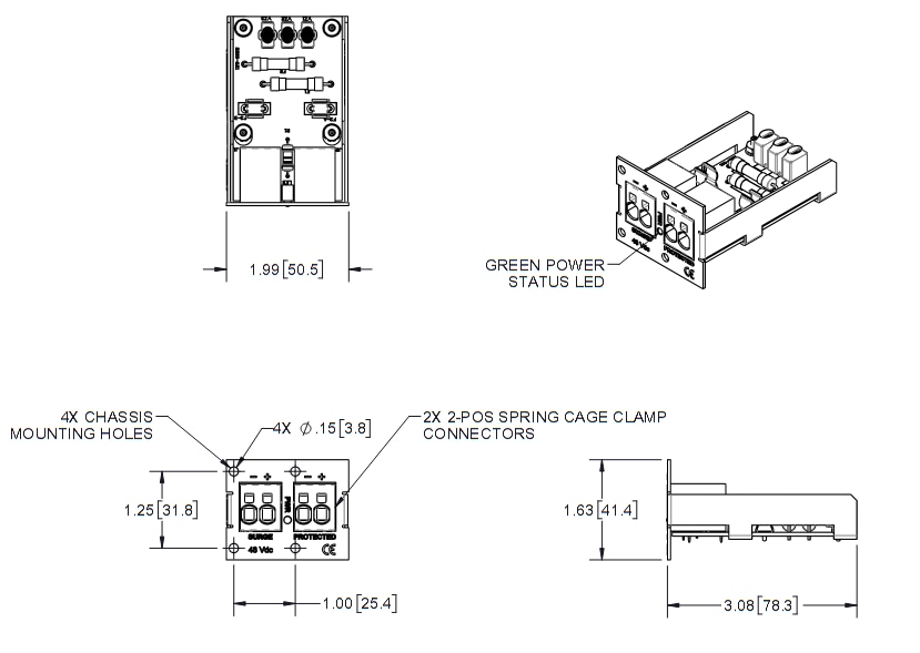 Mechanical Drawing - ZZZ-Transtector CPX DC Defender 24V & 48V SPD Modules