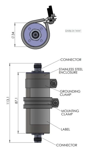 Mechanical Drawing - Calian TW170 Coaxial GNSS RF Surge Protectors