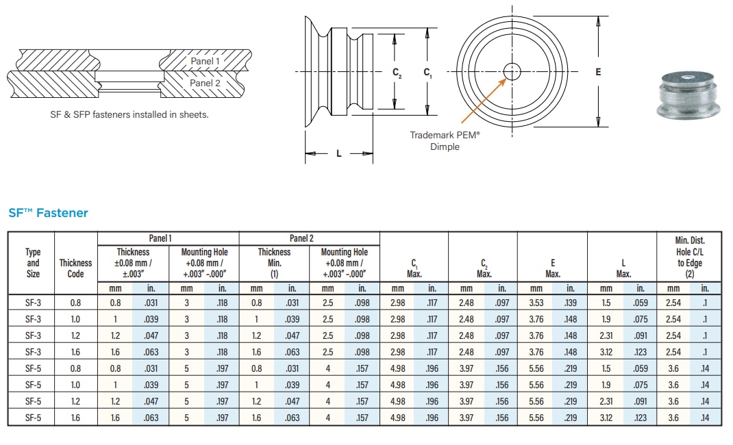 Mechanical Drawing - PEM SF™ SpotFast® Fasteners