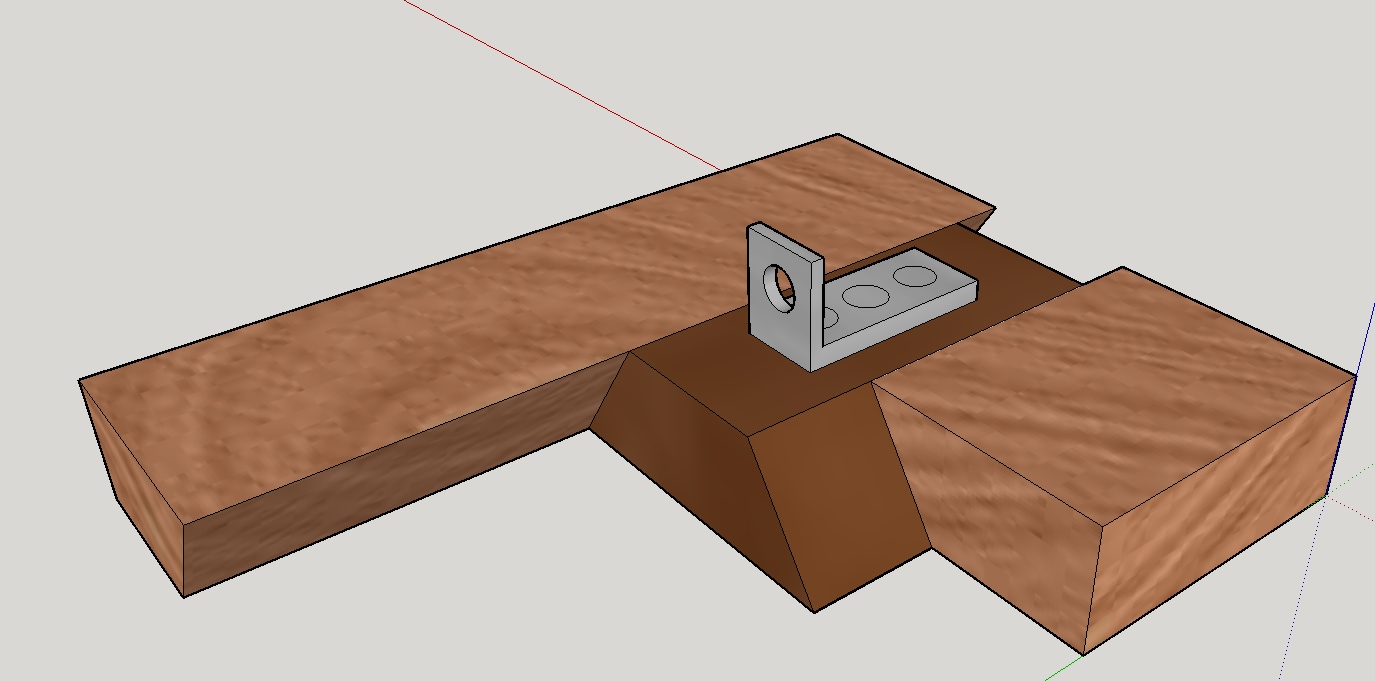 Concept for the slider mechanism.  6 in. wide pine board cut with two opposing 45-degree cuts makes a simple sliding mechanism.