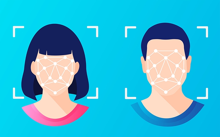 vector illustration of two human heads, but with the faces covered by nodes